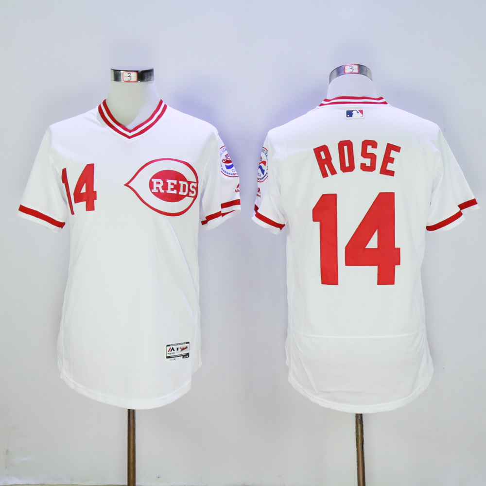 Men MLB Cincinnati Reds #14 Rose white throwback 1976 Flexbase jerseys